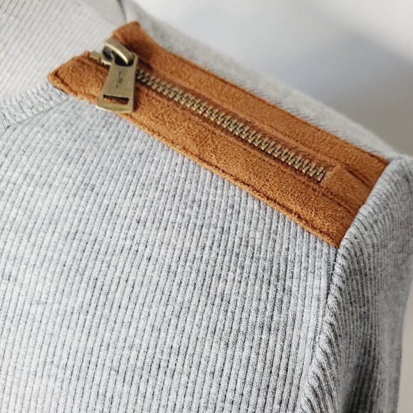 Lauren Ralph Lauren Top Ribbed Zip Shoulder Preppy Academia Cotton Grey XS - Picture 3 of 10